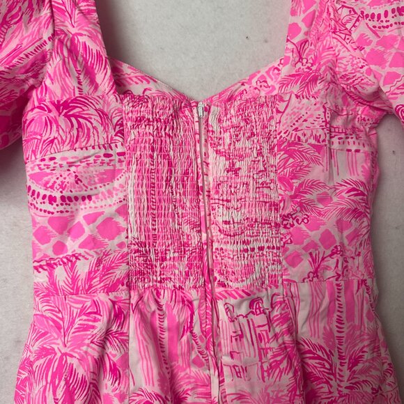 Lilly Pulitzer Dress Womens 0 Pink Merian Palm Leaf Summer Puff Sleeve - Picture 4 of 8